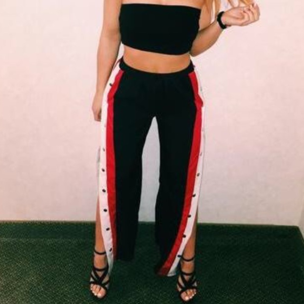 CONTRAST SNAP BUTTON SIDE CULOTTES PANTS FOR WOMEN